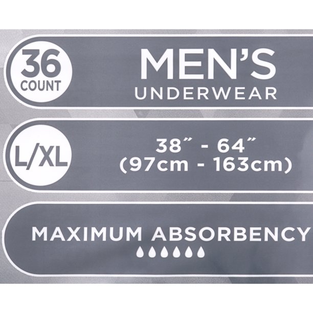 Assurance Underwear Mens Size L/XL 36 count Incontinence Diapers