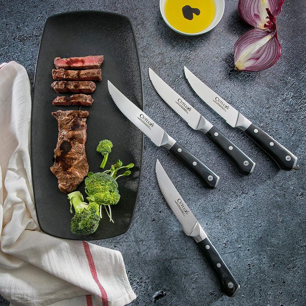 Steak Knives Non Serrated Steak Knife Set of 4 5 Inch German Steel