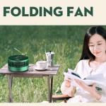 Folding and retractable charging fan for home, office, outdoor, portable USB charging - green