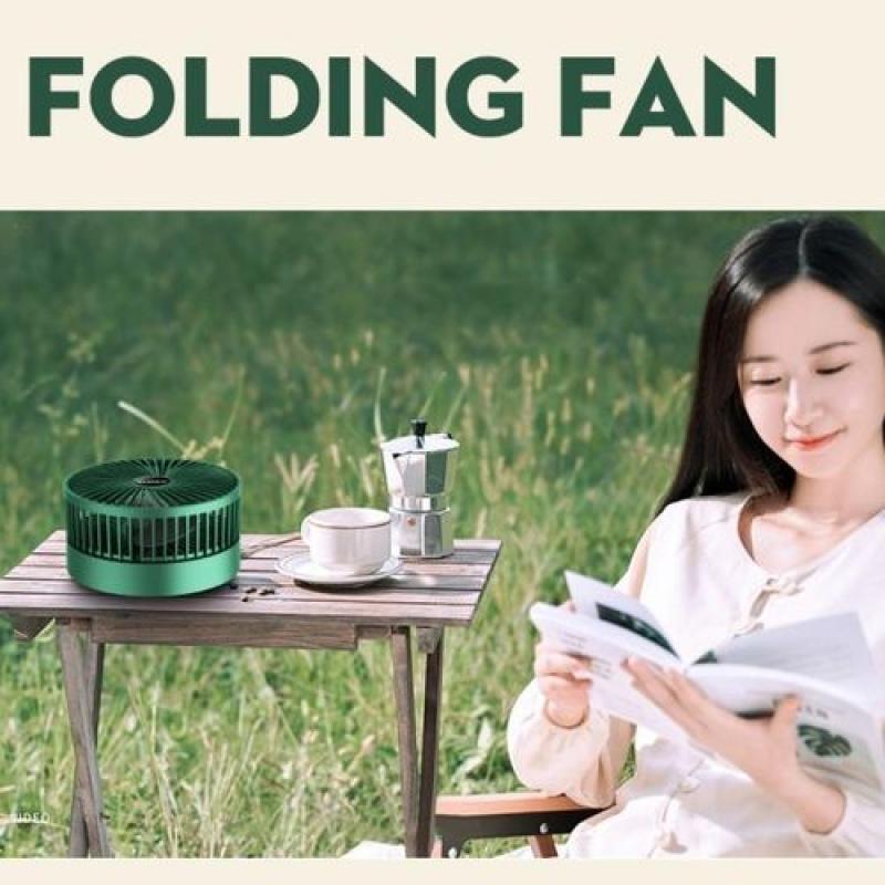 Folding and retractable charging fan for home, office, outdoor, portable USB charging - green