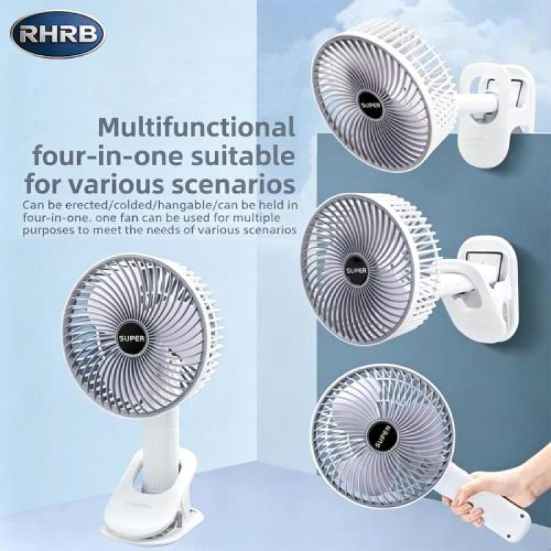 RHRB 4-in-1 Portable Clip Fan, 3 Speed Adjustable Multi-scene Cooling Fan with Detachable Washable Cover