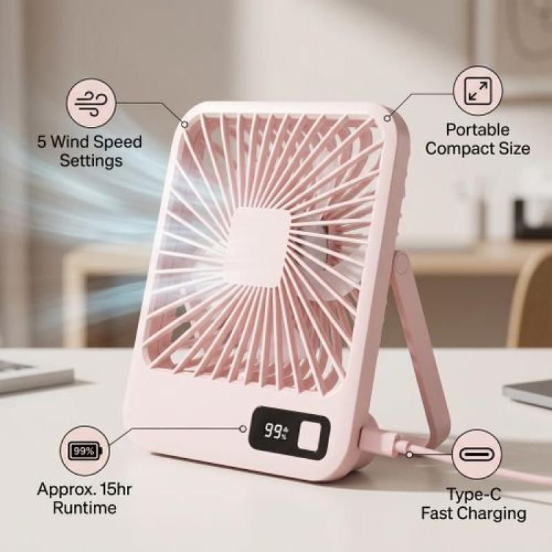Q3 6 Inches Rechargeable Table Fan Digital DIsplay Desktop Fan