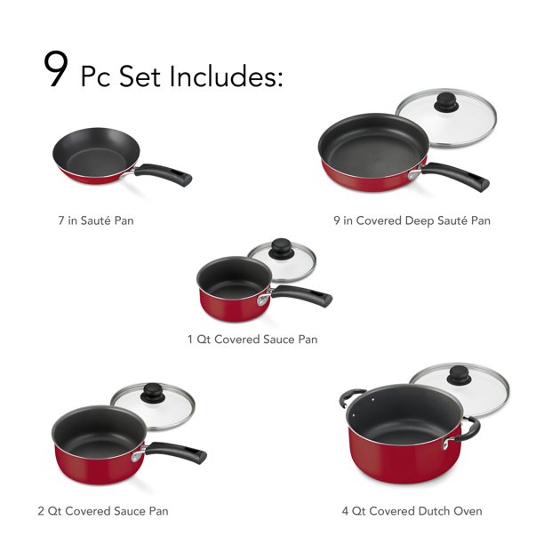 I 9 Pieces Nonstick Pots & Pans Cookware Set Kitchen Kitchenware Cooking New (Champagne) (80143/074)